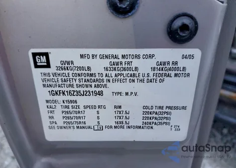 2005 GMC Yukon Xl K1500 z USA, uszkodzony, nr VIN 1GKFK16Z35J231948